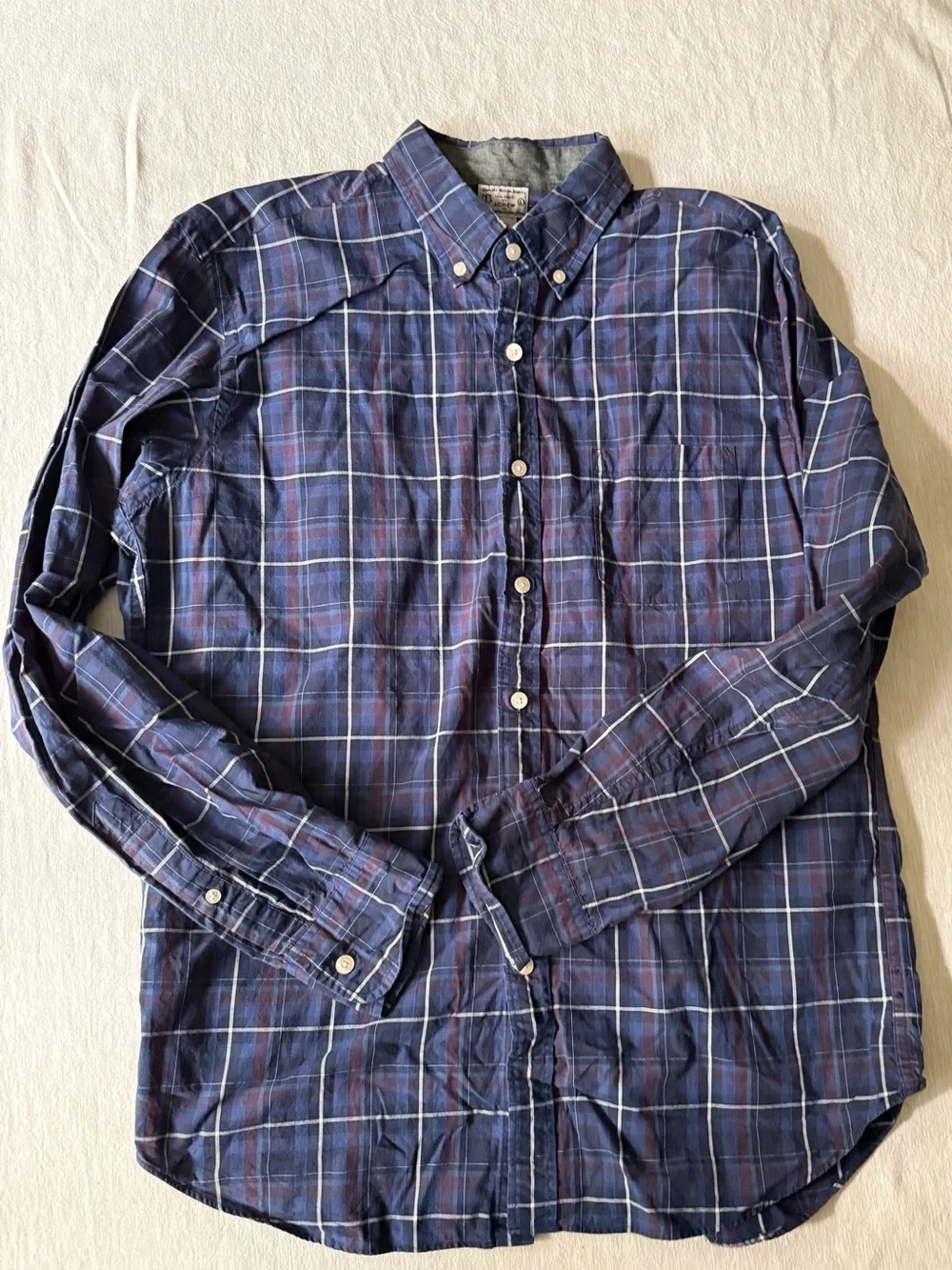J. Crew Navy and Purpulish Plaid Button-Down size L excellent condition!